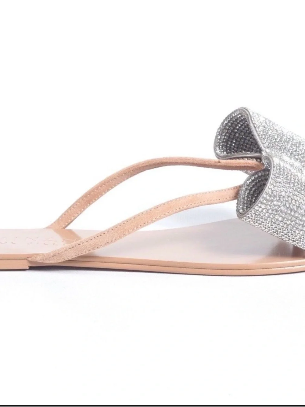 Crystal Bow Nude Slide Heels